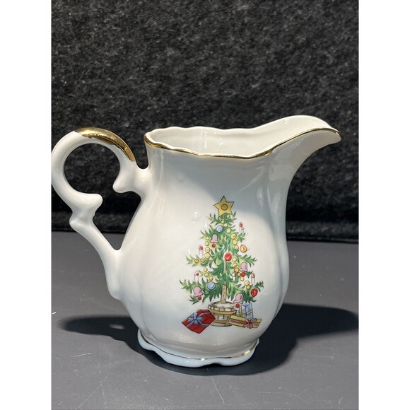 Vintage Lefton Christmas‎ Tree Sugar & Creamer Set Gold Trim #1659 RARE - Picture 6 of 9